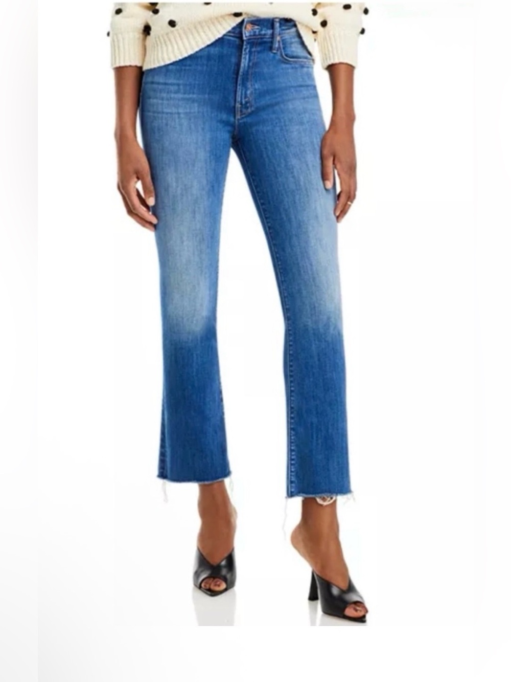 MOTHER Insider Flood Fray Jeans 34 We Got The Beat Raw Hem High Rise Crop